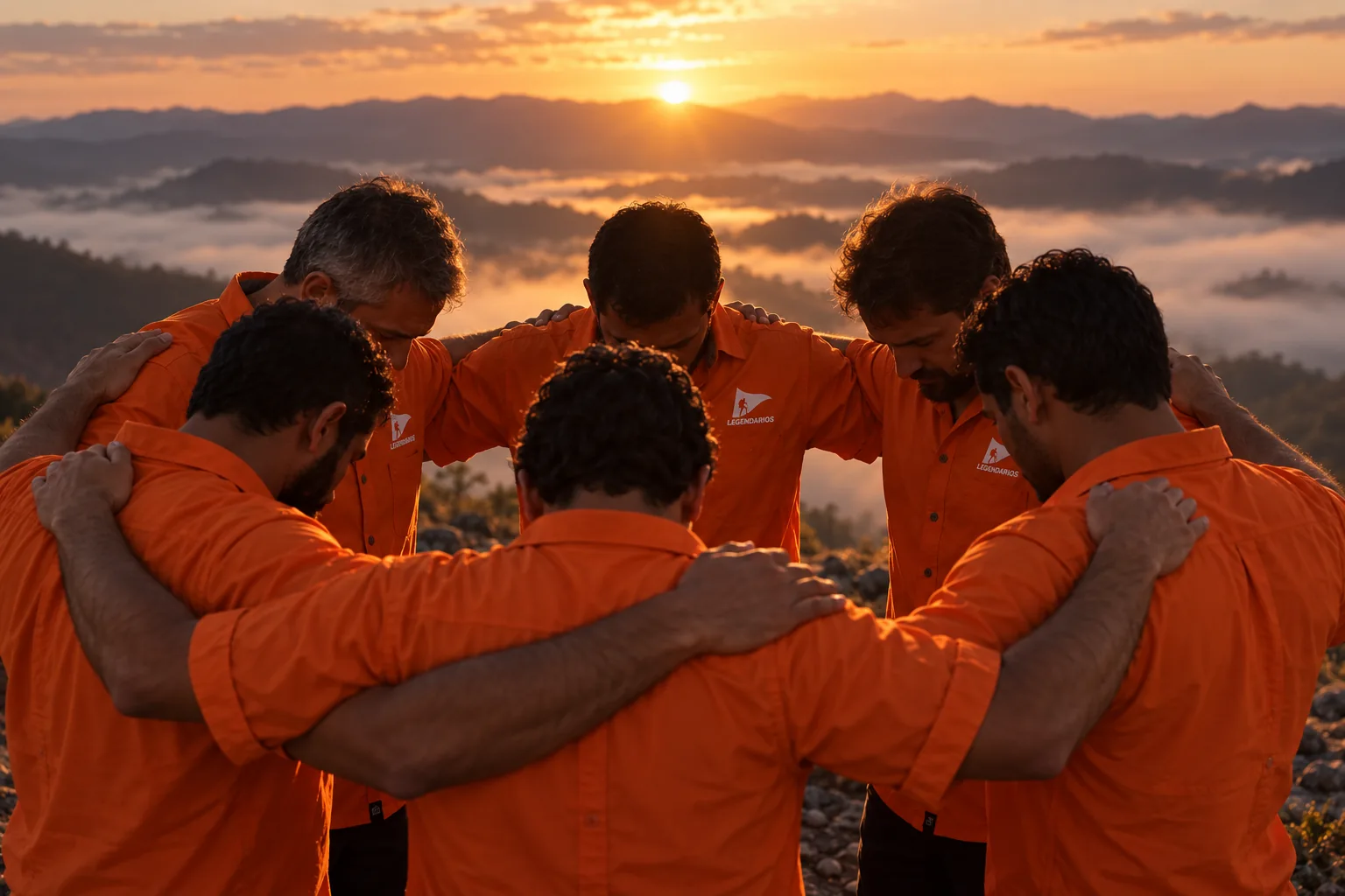 A circle of men in the farda praying together at dawn. (illustration)